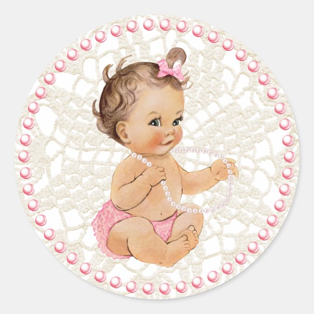 Baby Girl. Pearls and Lace Sticker (Front)