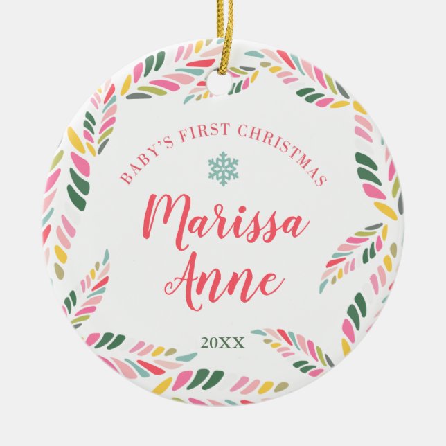 Baby Girl Personalized First Christmas Custom Ceramic Ornament (Front)