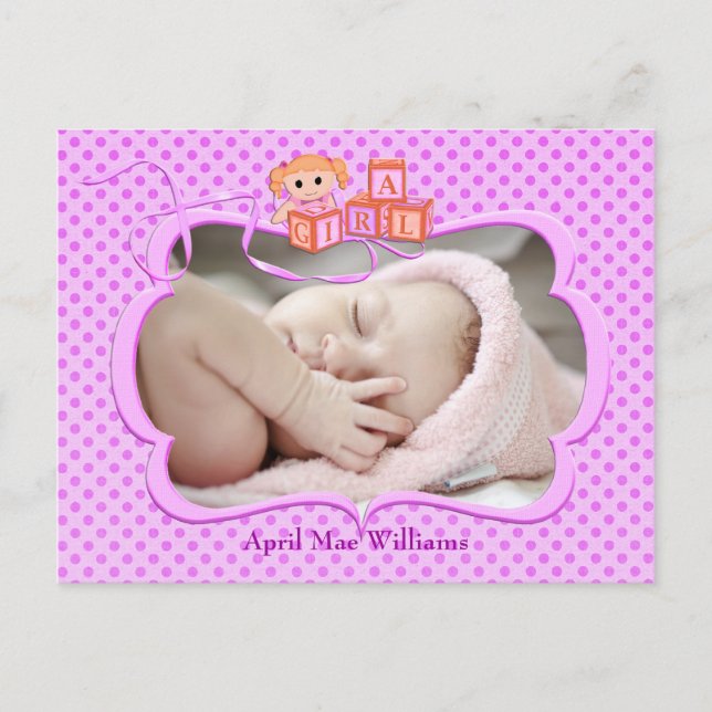 Baby Girl Photo Announcement (Front)