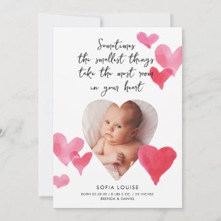 Baby Girl Photo Birth Announcement Hearts