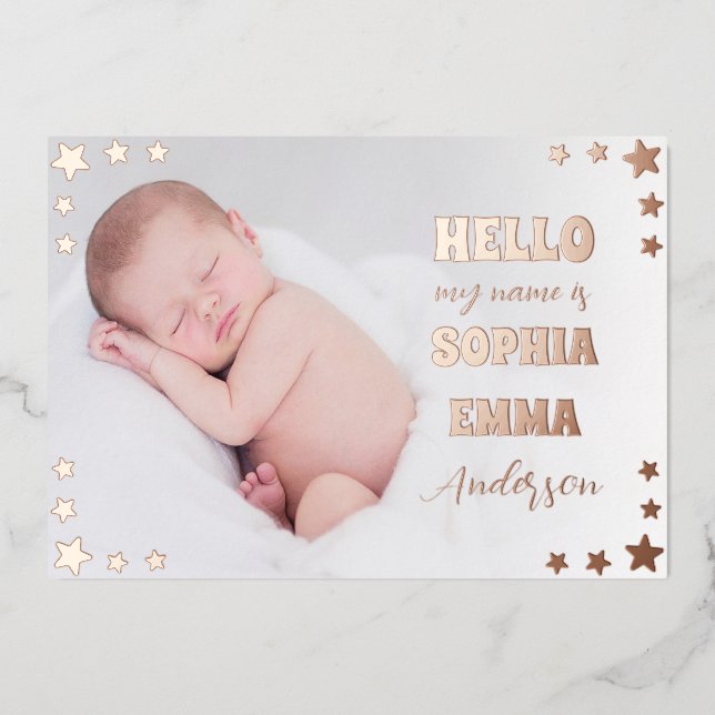Baby Girl Photo Birth Announcement: Script & Stars (Front)