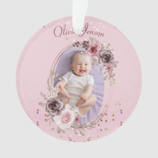 Baby Girl Photo Cute Elegant Modern Pink floral Ornament