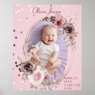 Baby Girl Photo Cute Elegant Modern Pink floral Poster
