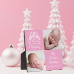 Baby Girl Photo Cute Elegant Pink Angel Religious Plaque<br><div class="desc">Beautiful pink personalized Christmas photo plaque for a new baby girl. Customize this birth announcement holiday gift with your newborn photo next to the beautiful angel flying over the words A Thrill of Hope the Weary World Rejoices. Rejoice and add your child's name and birth date in elegant white typography....</div>