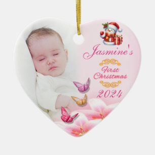 Baby Girl Photo First Christmas Decoration pink
