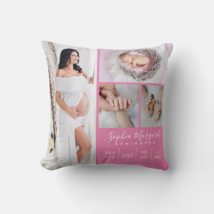 Baby Girl Photo Keepsake Pink Throw Pillow