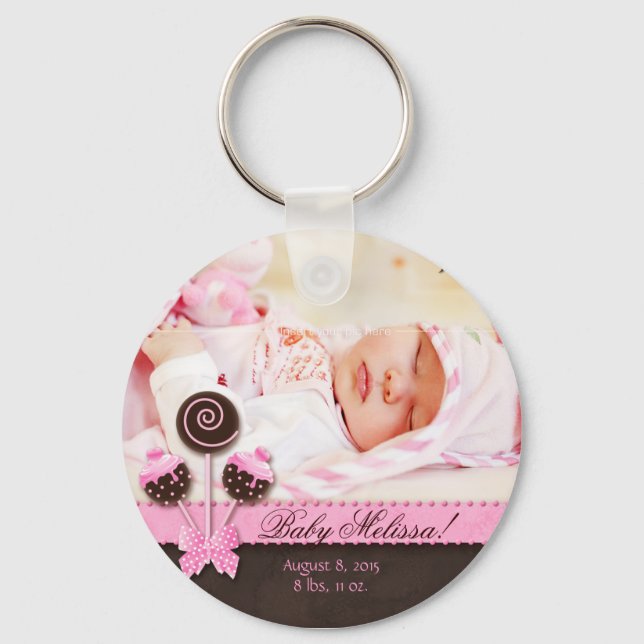 Baby Girl Photo Key Chain Cake Pops Pink (Front)