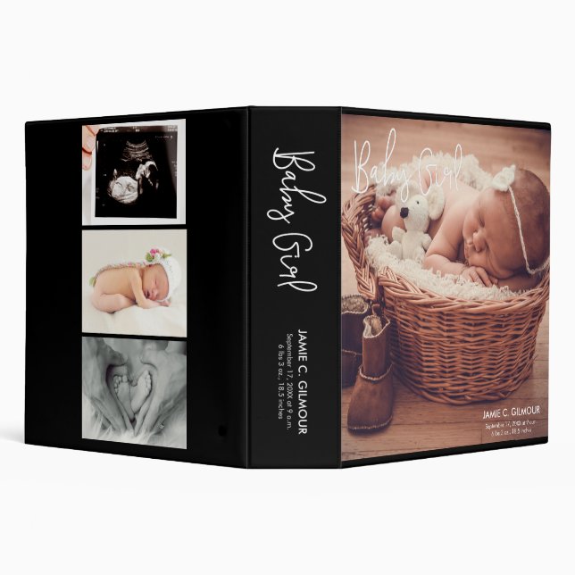 Baby Girl, Photo Memories, Fun White script Binder (Background)