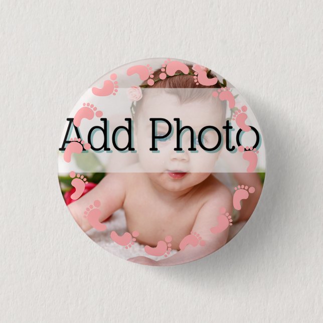 Baby Girl Photo Pink footprints Pattern 1 Inch Round Button (Front)