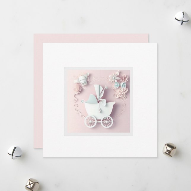 Baby Girl Pink 3d Effect Holiday Card (Front/Back In Situ)