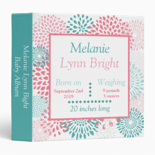 Baby Girl Pink and Teal Floral Keepsake Album Binder