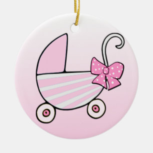 Baby Girl Pink Baby Buggy Ceramic Ornament