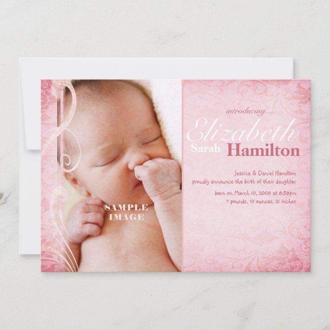 Baby Girl Pink Birth Announcement (Front)