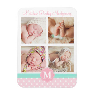 Baby Girl Pink Birth Keepsake Personalized Photo Magnet
