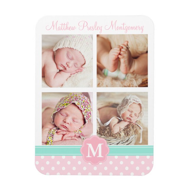 Baby Girl Pink Birth Keepsake Personalized Photo Magnet (Vertical)