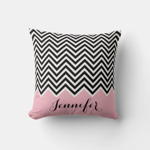 Baby girl pink black and white Chevron Custom Throw Pillow