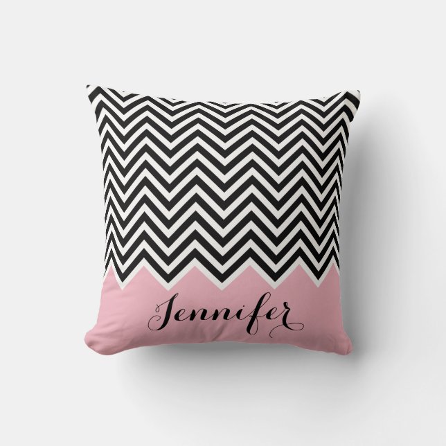 Baby girl pink black and white Chevron Custom Throw Pillow (Front)