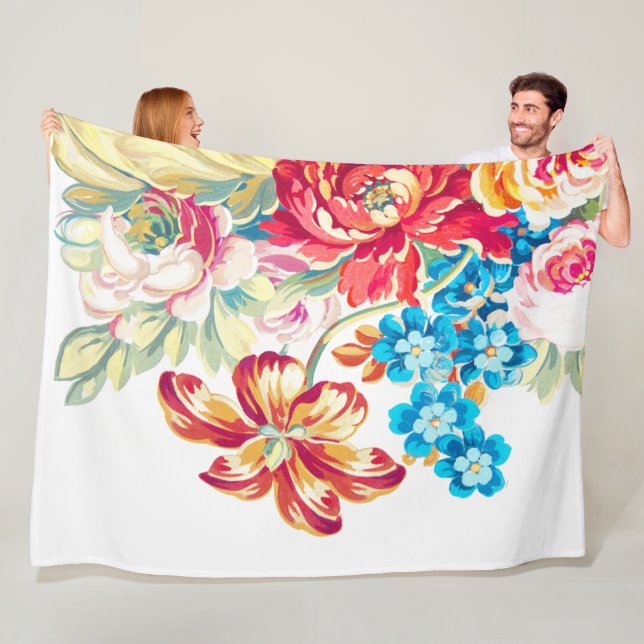 Baby Girl Pink Blue Mint Victorian Rose Pattern Fleece Blanket (In Situ)