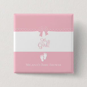 Baby Girl Pink Bows & Little Feet Custom 2 Inch Square Button