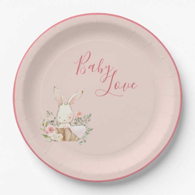 Baby Girl Pink Cute Elegant Script Baby Shower Paper Plate (Front)