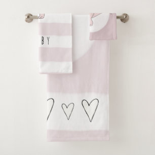 Baby Girl Pink Doodle T-Rex Dinosaur with Name Bath Towel Set