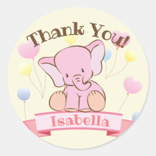 Baby Girl Pink Elephant Thank You Classic Round Sticker