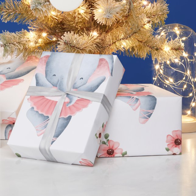 Baby girl pink elephant wrapping paper (Holidays)