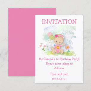 Baby Girl Pink First Birthday Party Invitation