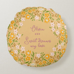 Baby girl pink floral cute botanical flowers round pillow