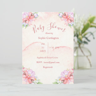 Baby Girl Pink Floral Watercolor Baby Shower Invitation