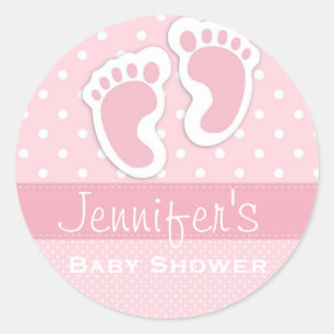 Baby Girl Pink Footprint Polka Dot Douche Stickers