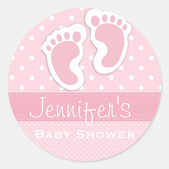 Baby Girl Pink Footprint Polka Dot Douche Stickers (Devant)