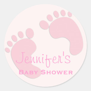 Baby Girl Pink Footprint Simple Shower Stickers