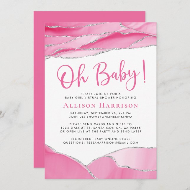 Baby Girl Pink Geode Virtual Shower Invitation (Front/Back)