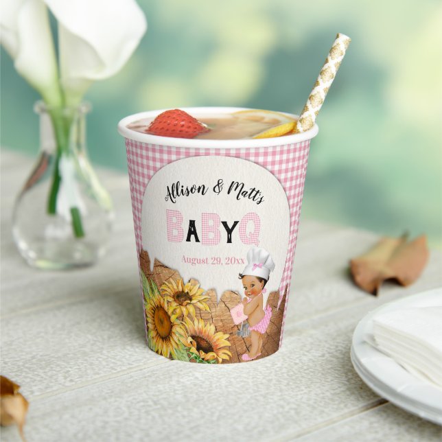 Baby Girl Pink Gingham Sunflowers Baby Q BBQ Paper Paper Cups (Insitu)