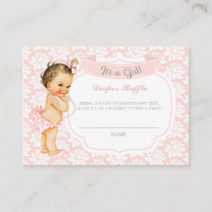 Baby Girl Pink Grey Diaper Raffle Ticket Enclosure Card