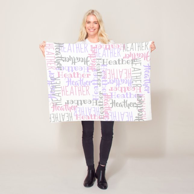 Baby Girl Pink/Grey Personalized Custom Name Fleece Blanket (In Situ)