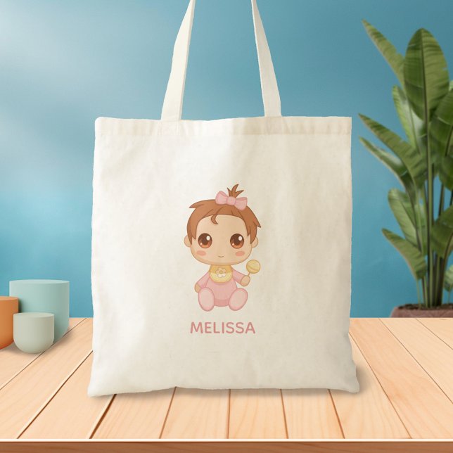 Baby Girl Pink Jumpsuit Custom Name Tote Bag (Creator Uploaded)