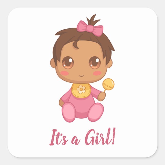 Baby Girl Pink Jumpsuit Custom Text Square Sticker (Front)