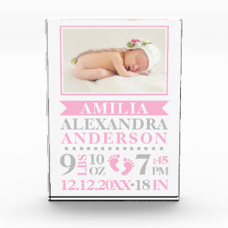 BABY Girl Pink Keepsake Name Birth Date PHOTO Block