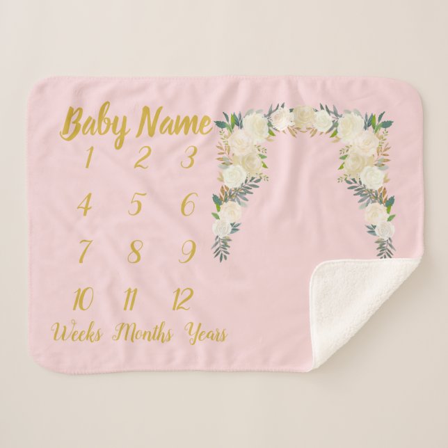 Baby Girl Pink Milestone Blanket Personalized Gift (Front (Horizontal))