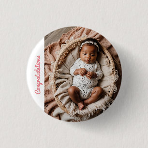 baby girl pink party photo congratulations 1 inch round button