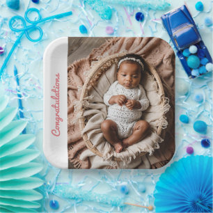 baby girl pink party photo congratulations paper plate