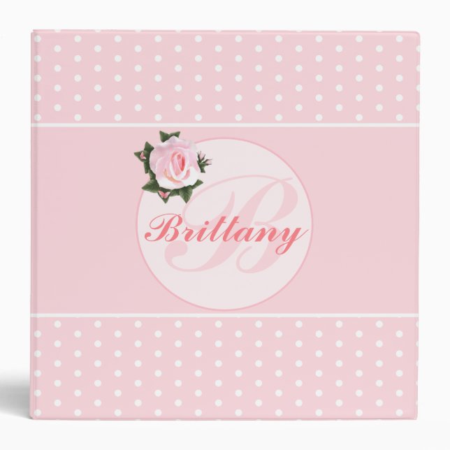 Baby Girl Pink Poka Dot Album Nom Classeur initial (Devant)