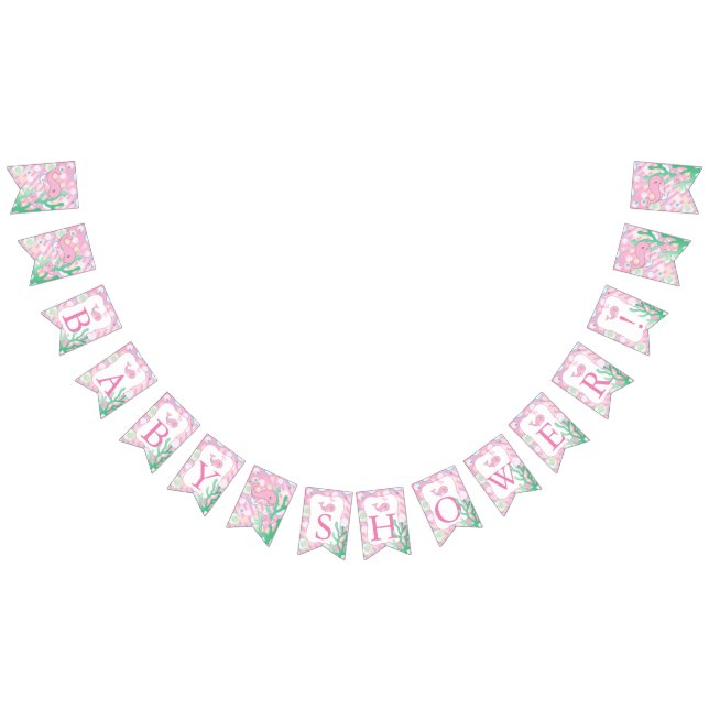 Baby Girl Pink Polka Dotted Whale Baby Shower Bunting Flags (All)