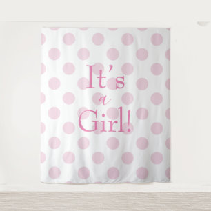 Baby Girl Pink Polkadot Script Baby Shower Tapestry