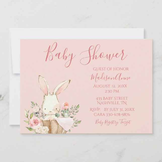 Baby Girl Pink Script Cute Elegant Baby Invitation (Front)