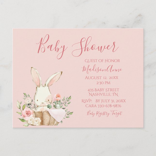 Baby Girl Pink Script Cute Elegant Baby Invitation Postcard (Front)