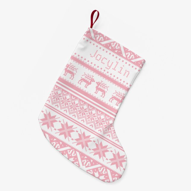 Baby Girl Pink Ugly Christmas Sweater - Your name Small Christmas Stocking (Front (Hanging))