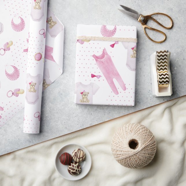 Baby Girl Pink Watercolor Theme Baby Shower Wrapping Paper (Crafts)